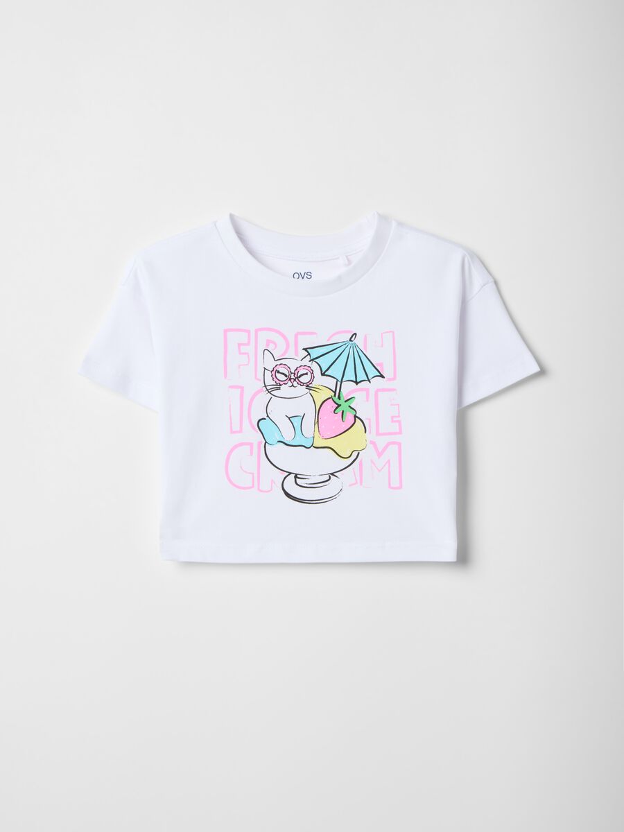 T-shirt in puro cotone bianco per bambine con stampa fragole_0