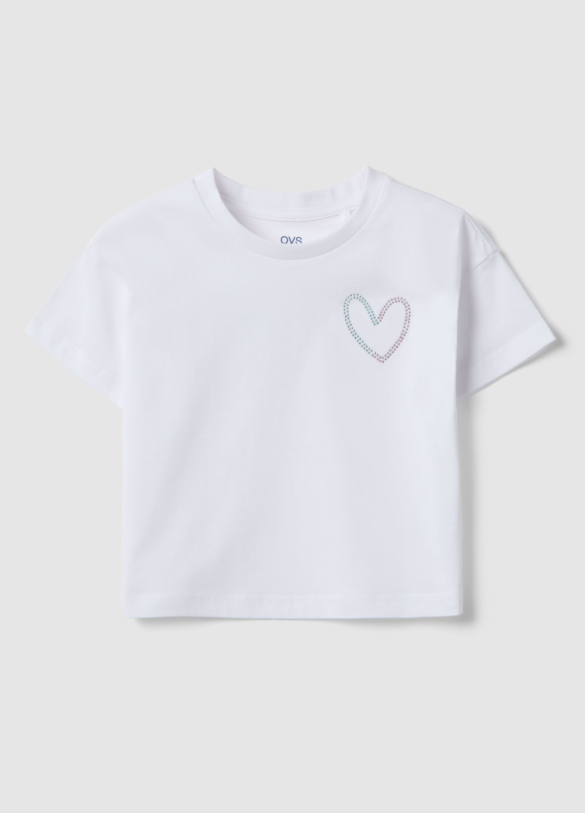T-shirt in puro cotone bianca da bambina boxy fit con cuore