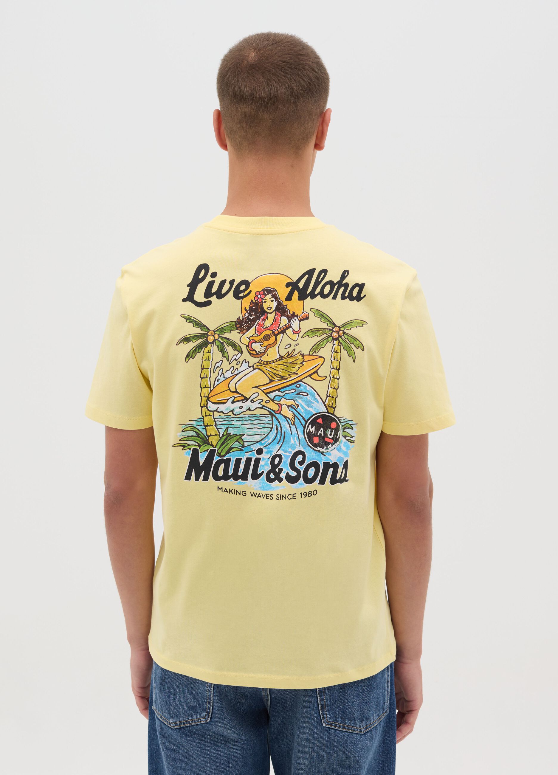 Men's Yellow T-Shirt with Maui & Sons Print