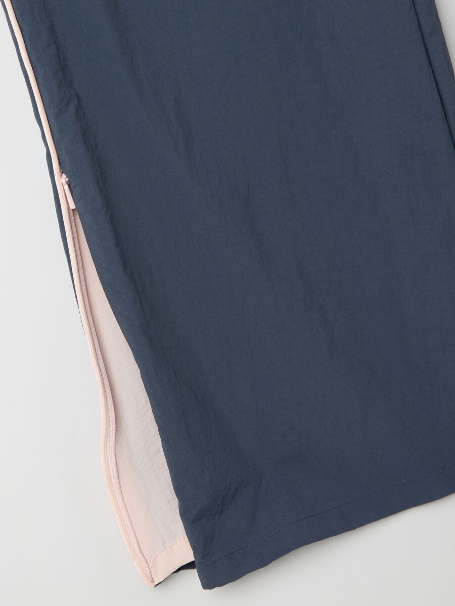 Navy blue nylon joggers with splits and zip_5