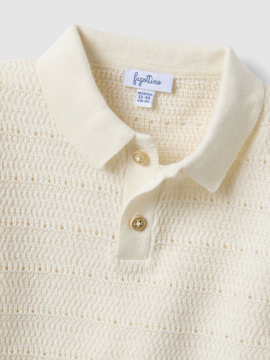Polo in puro cotone bianca da bimbo regular fit con motivo a maglia_3