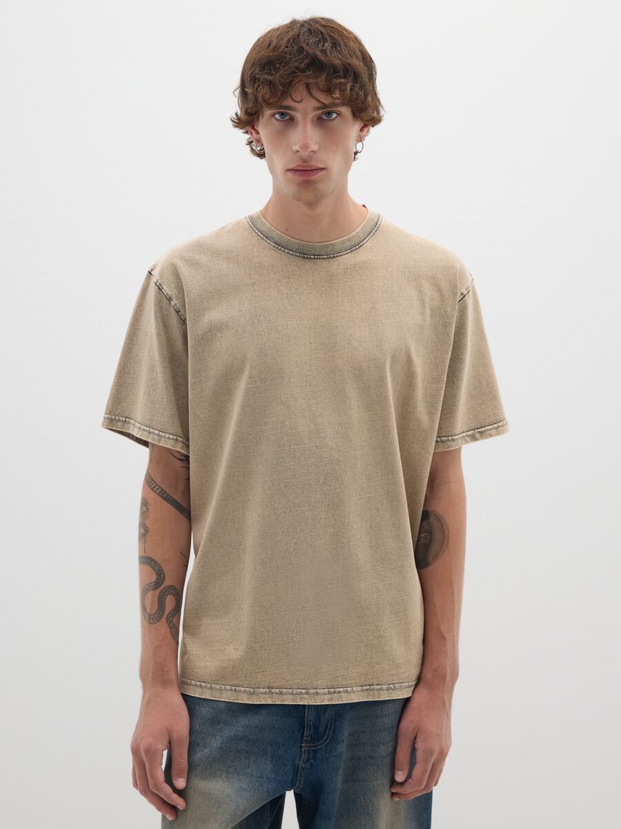 Beige pure cotton regular fit T-shirt_1