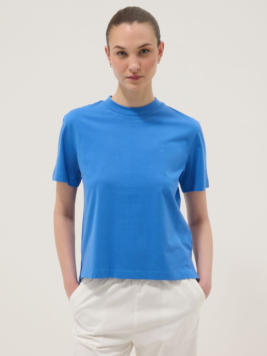 Blue pure cotton regular-fit T-shirt_1