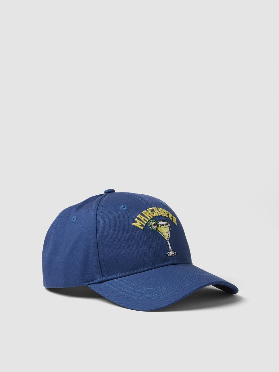 Cappello da baseball in puro cotone blu con ricamo Margarita_0