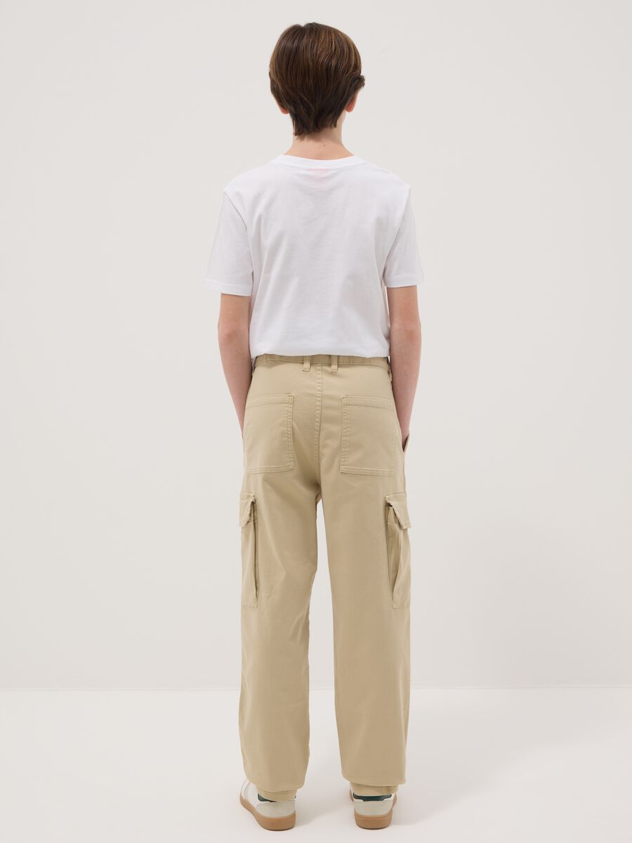 Pantaloni cargo in cotone elasticizzato beige da ragazzo regular fit_2
