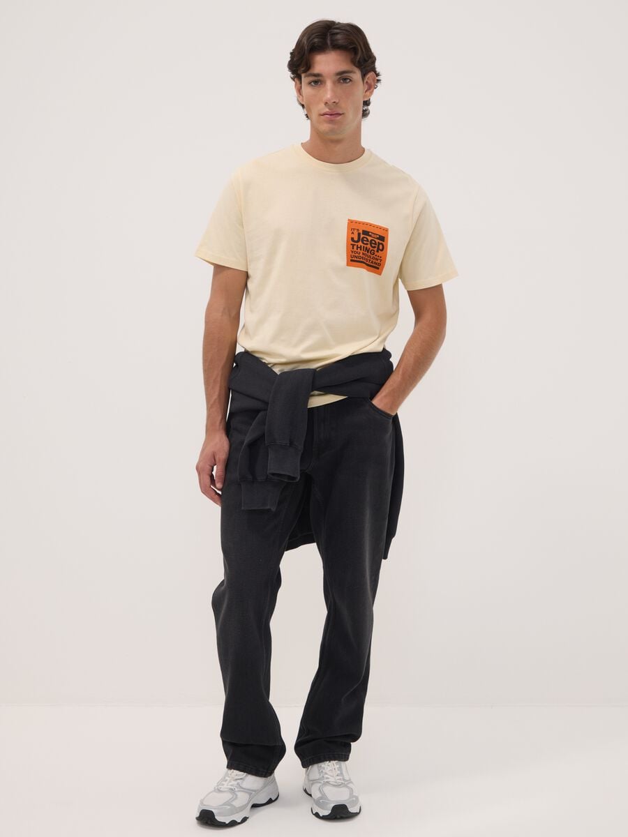T-shirt beige in puro cotone con girocollo e stampa Jeep_2