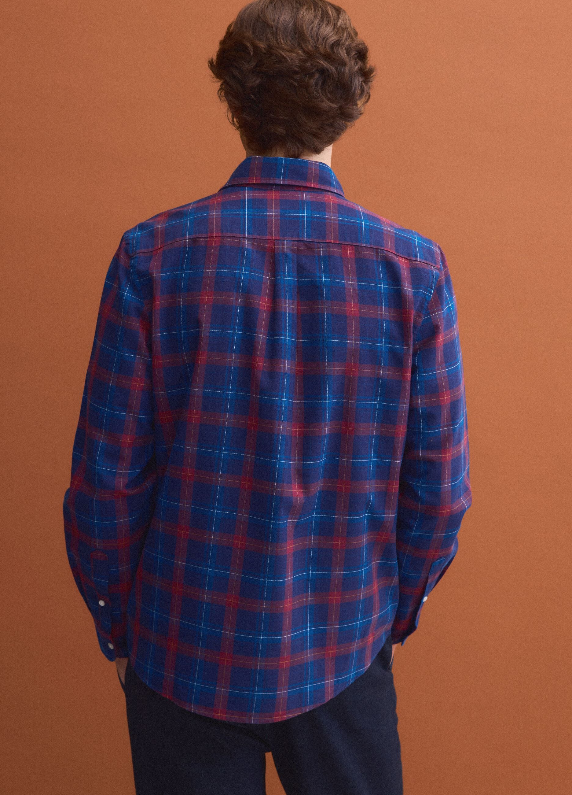 Blue checked Oxford shirt in pure cotton, regular fit