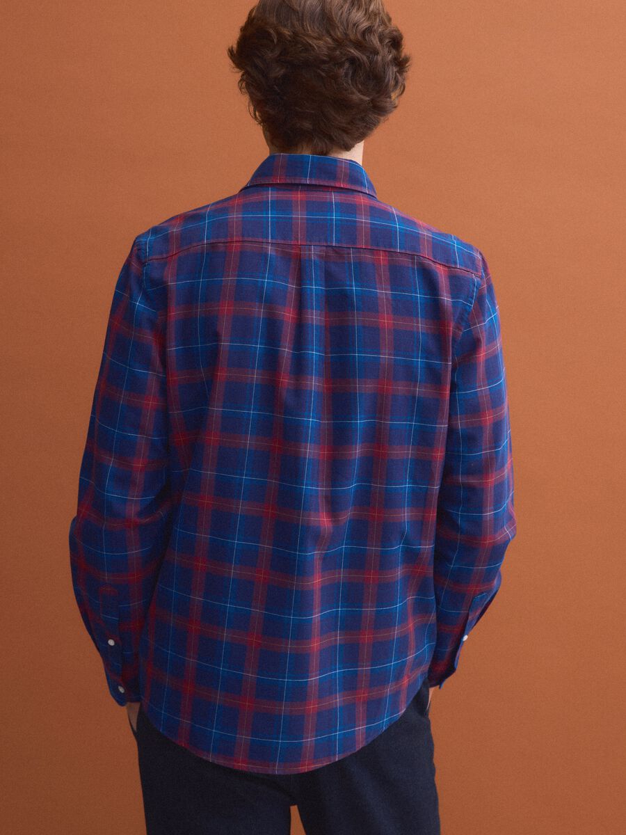 Camicia oxford blu a quadri in puro cotone regular fit_3