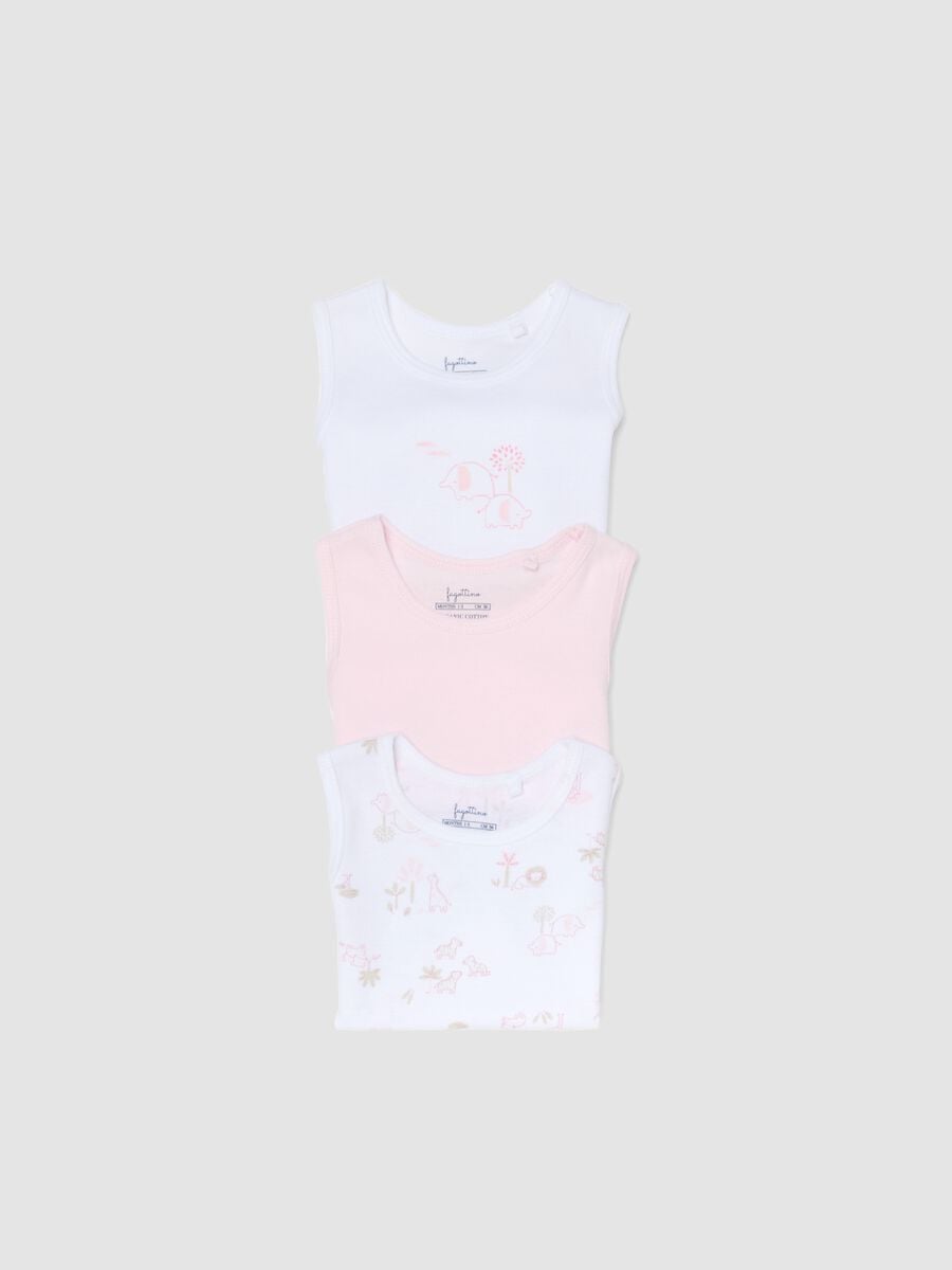Pack of sleeveless bodysuits in pure multicolored cotton for baby girls_2