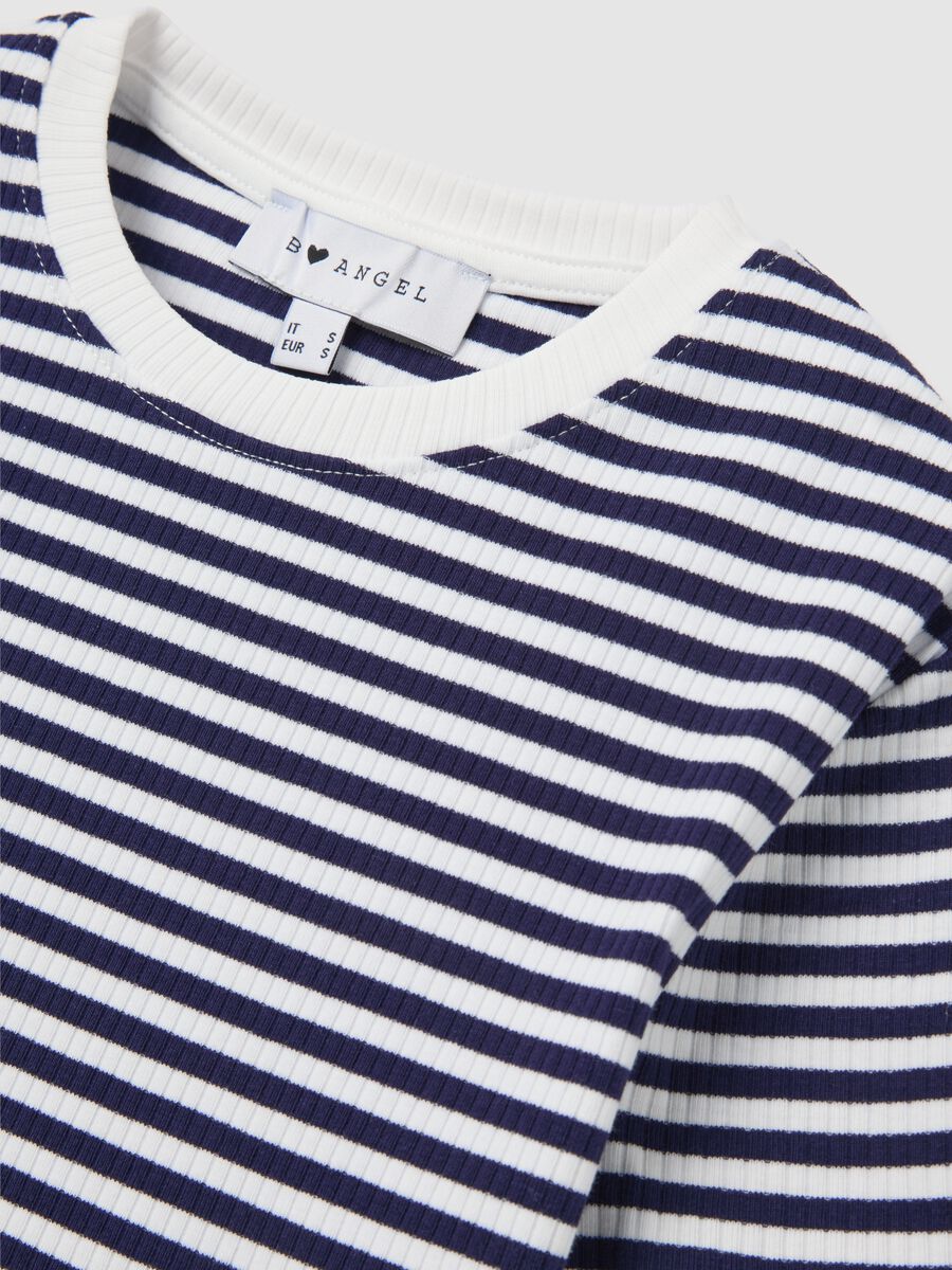 B.Angel Blue and White Striped Stretch Cotton T-Shirt_5