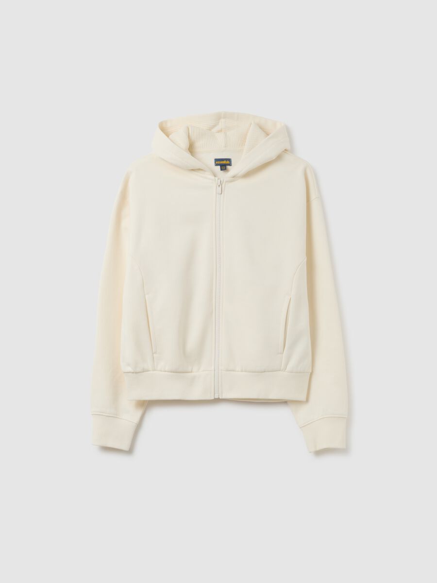 Girls' white hoodie in pure cotton regular fit with hood and zip_0