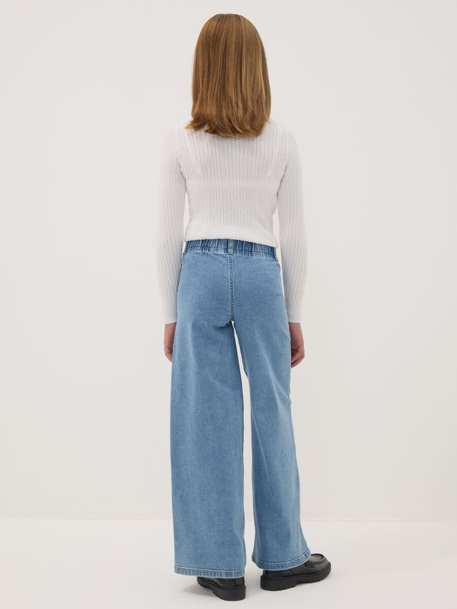 Girls&rsquo; super wide-leg cotton and stretch viscose denim jeggings_1