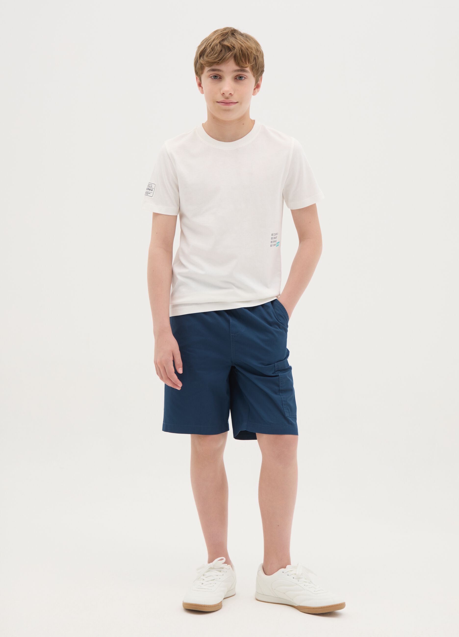 Blue baggy shorts in pure cotton