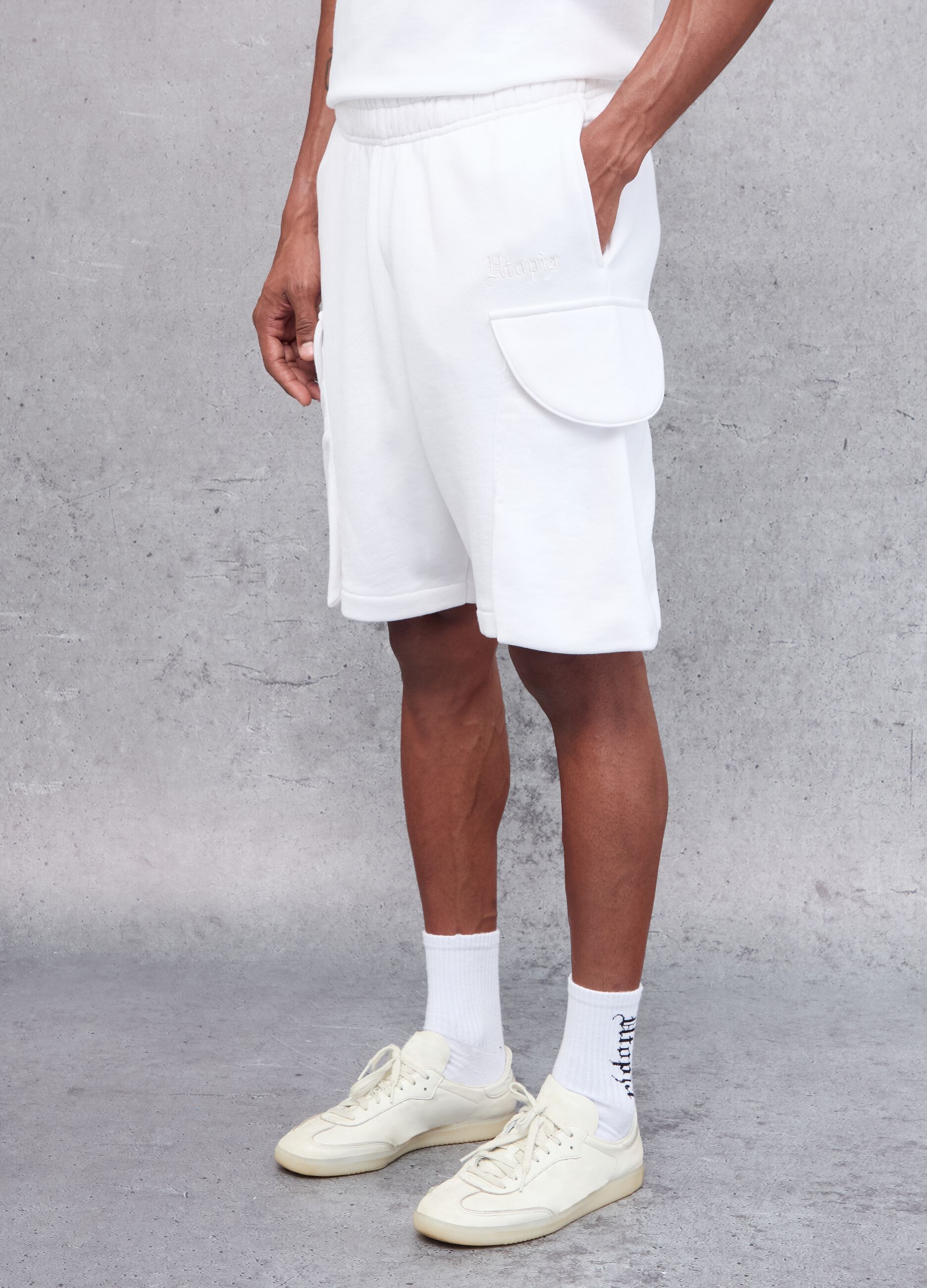 White Cargo Sweat Shorts