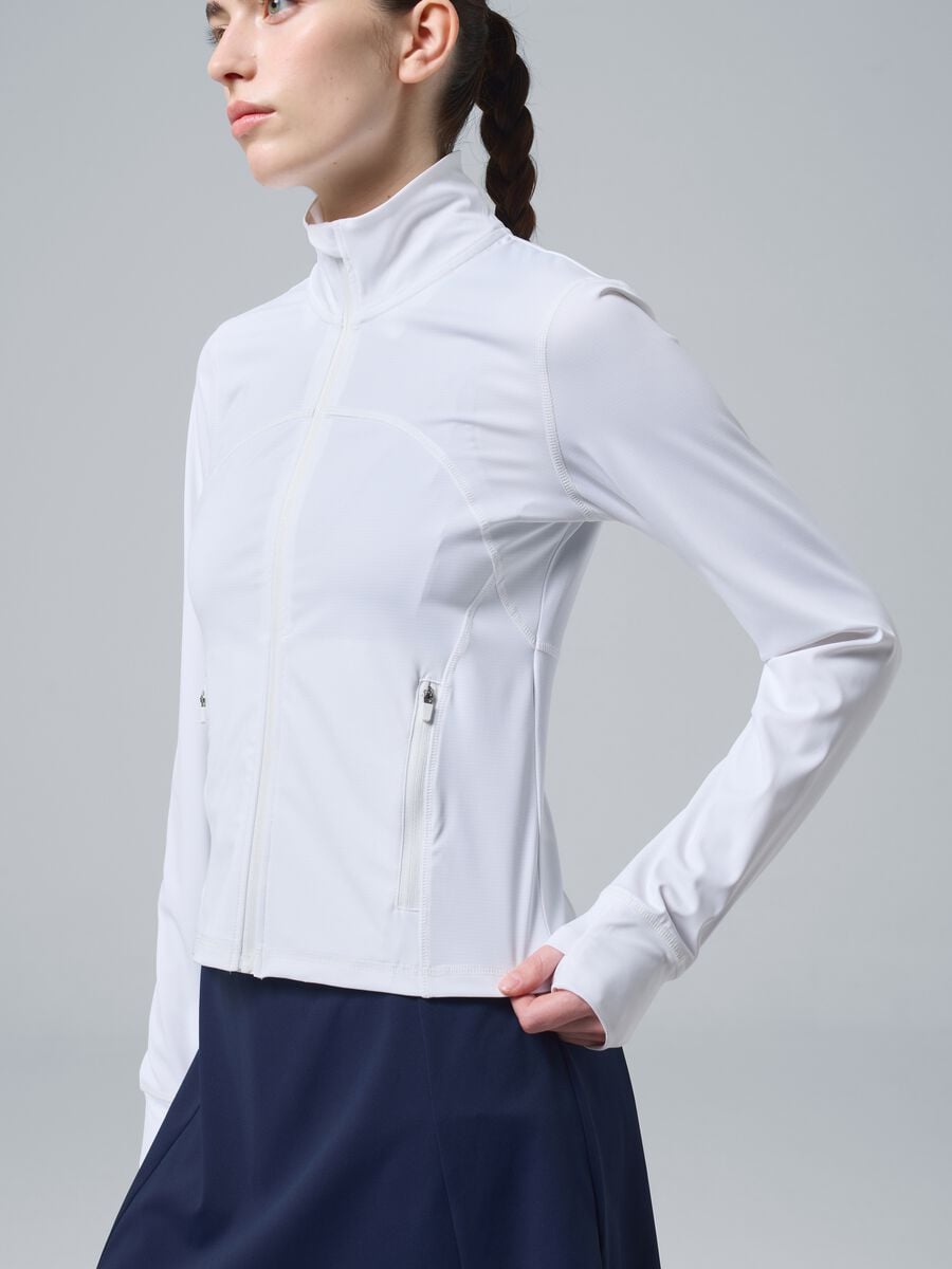 Felpa full zip ALTAVIA COURT bianca in tessuto tecnico elasticizzato_3