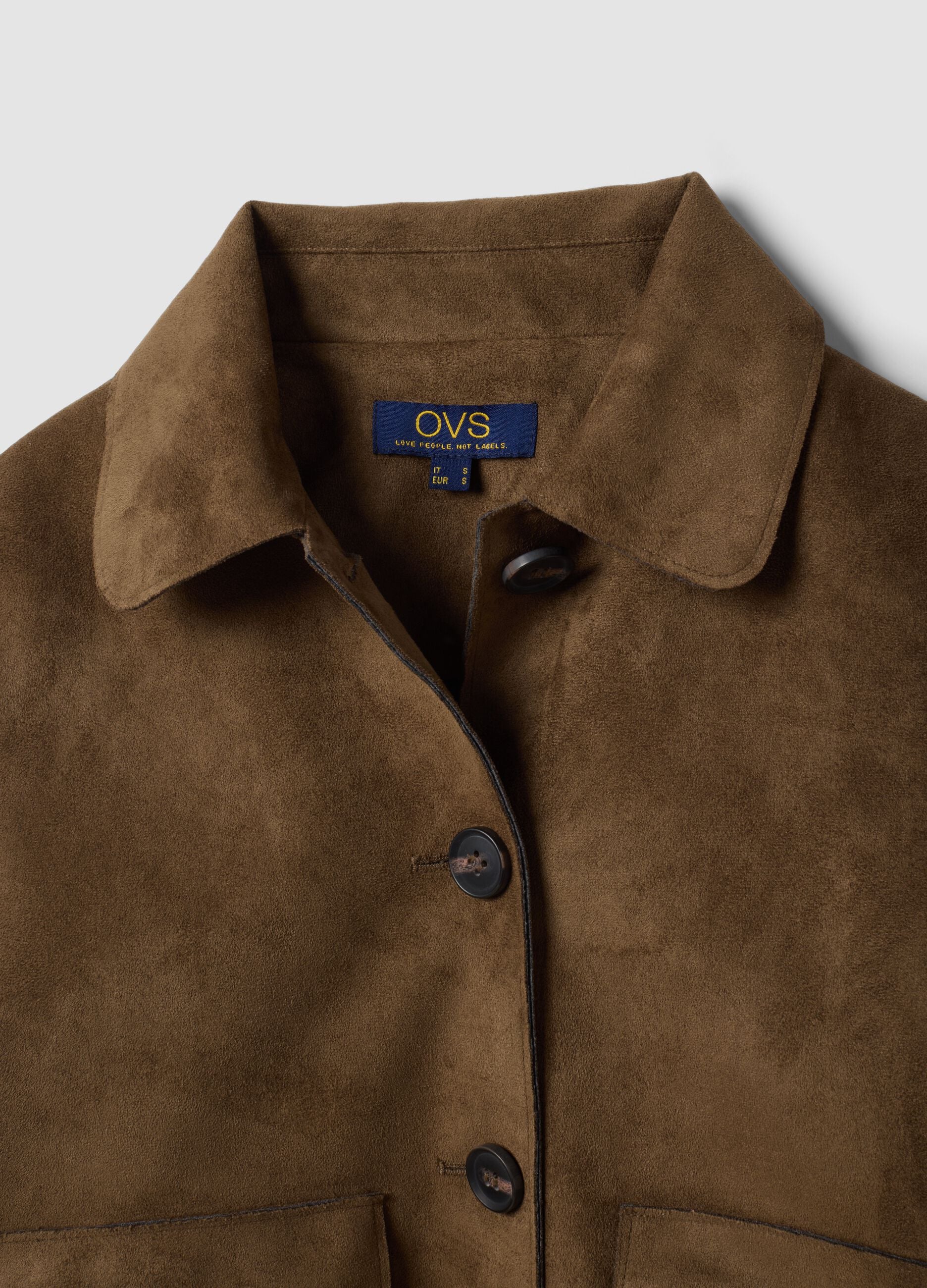 Brown regular-fit shacket with patch pockets