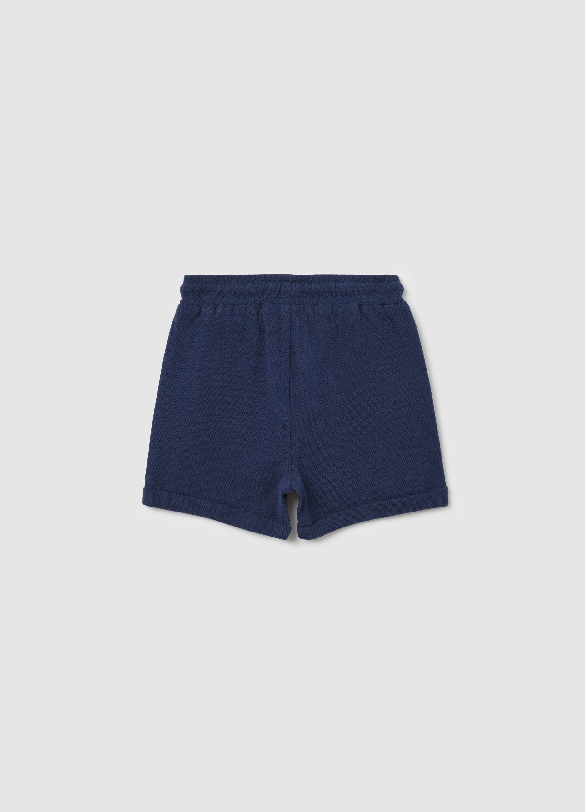 Blue shorts in cotton and viscose with drawstring