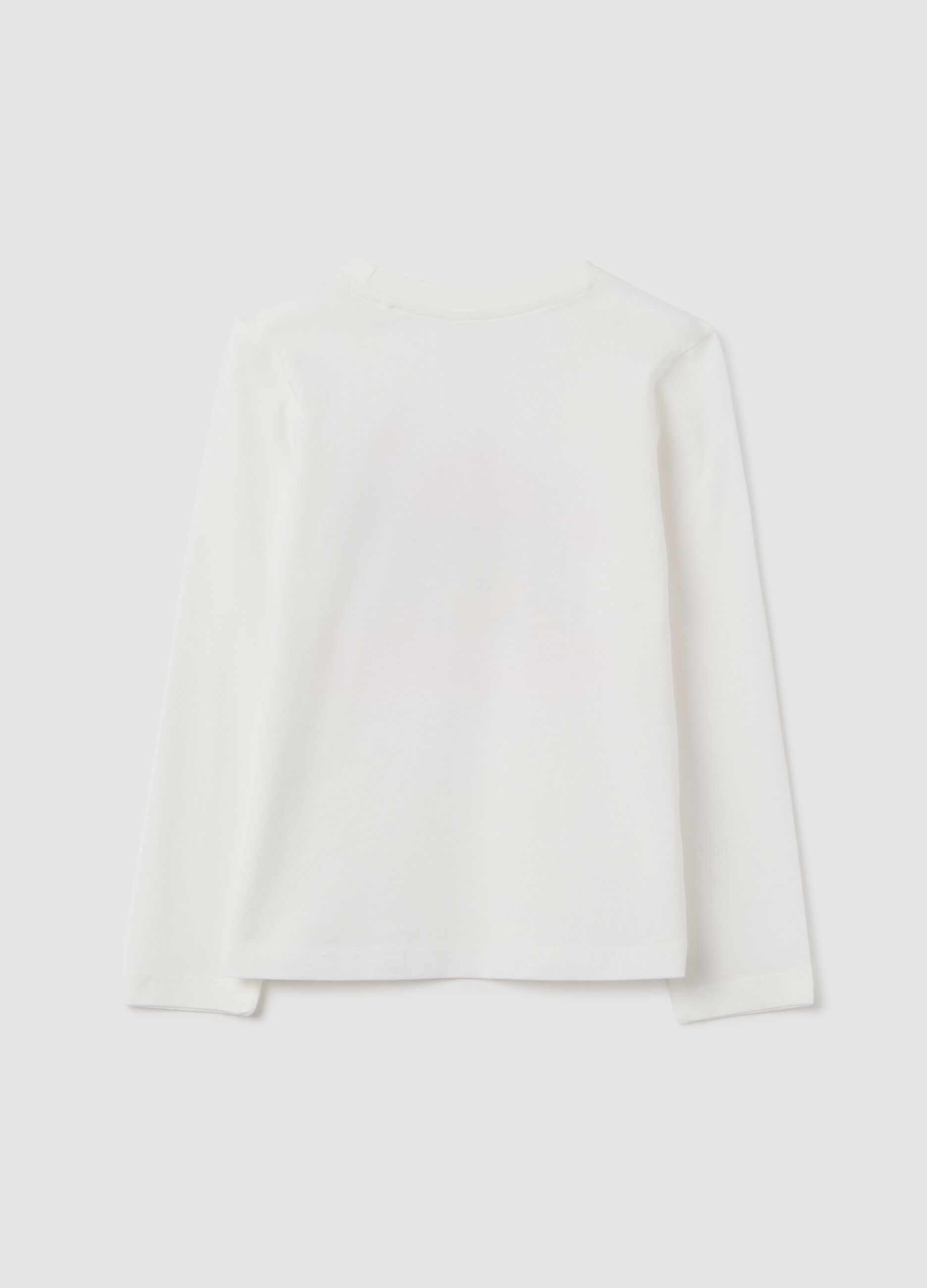 Girls' white long-sleeve top in pure cotton, regular fit with print