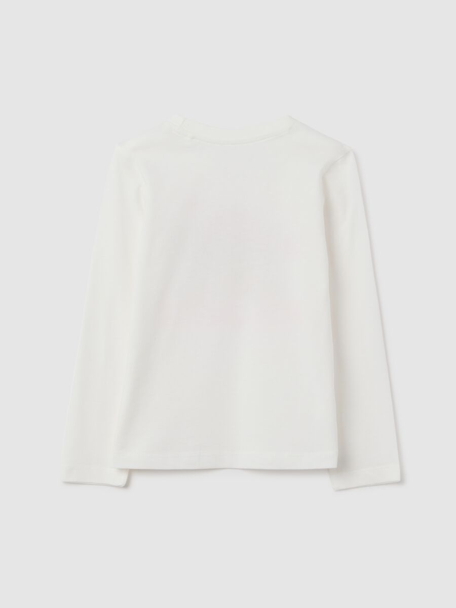 Girls' white long-sleeve top in pure cotton, regular fit with print_1