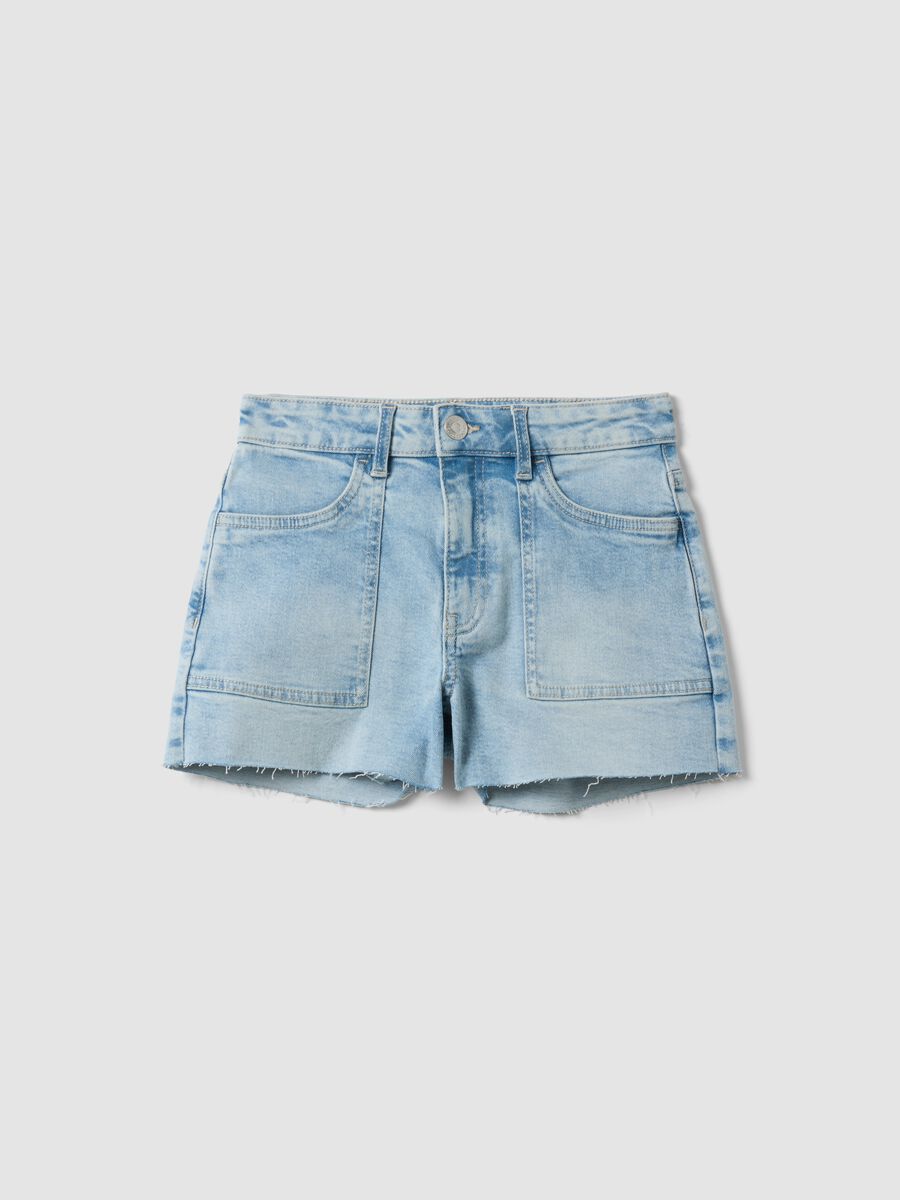 Shorts azzurri in cotone denim elasticizzato per ragazze_3