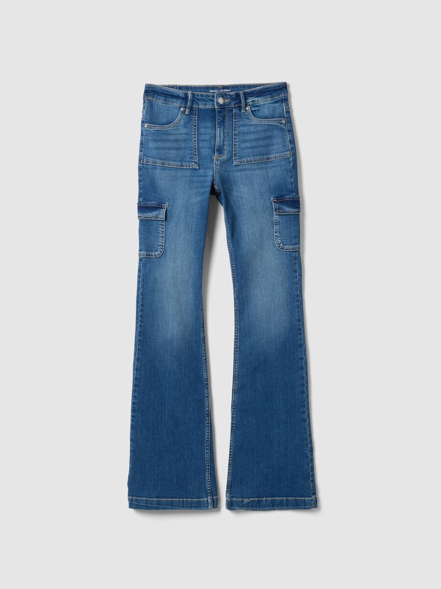 Girls' regular fit stretchy blue cotton flare trousers_3