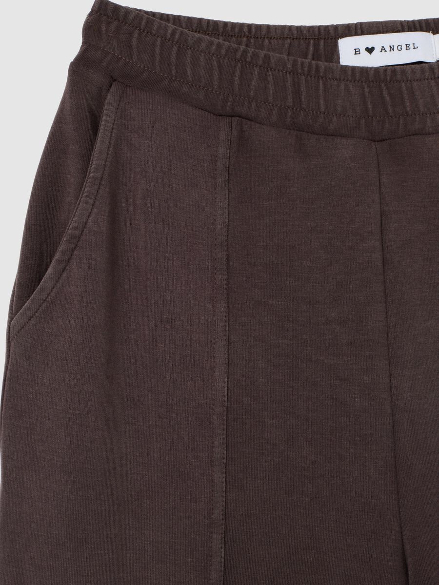 Brown stretch cotton trousers with oversized fit_1