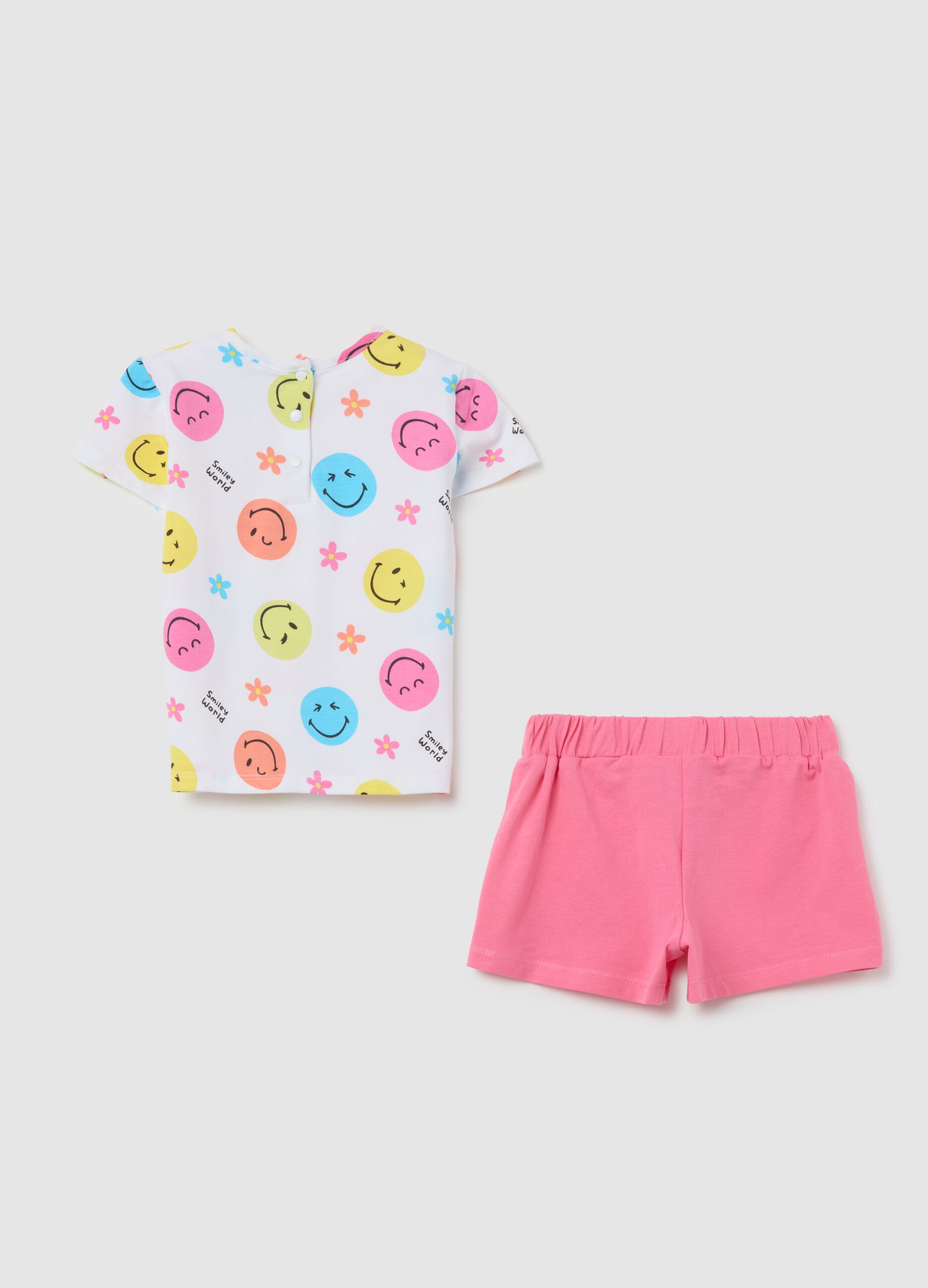 Smiley jogging set for baby girl with multicolour print