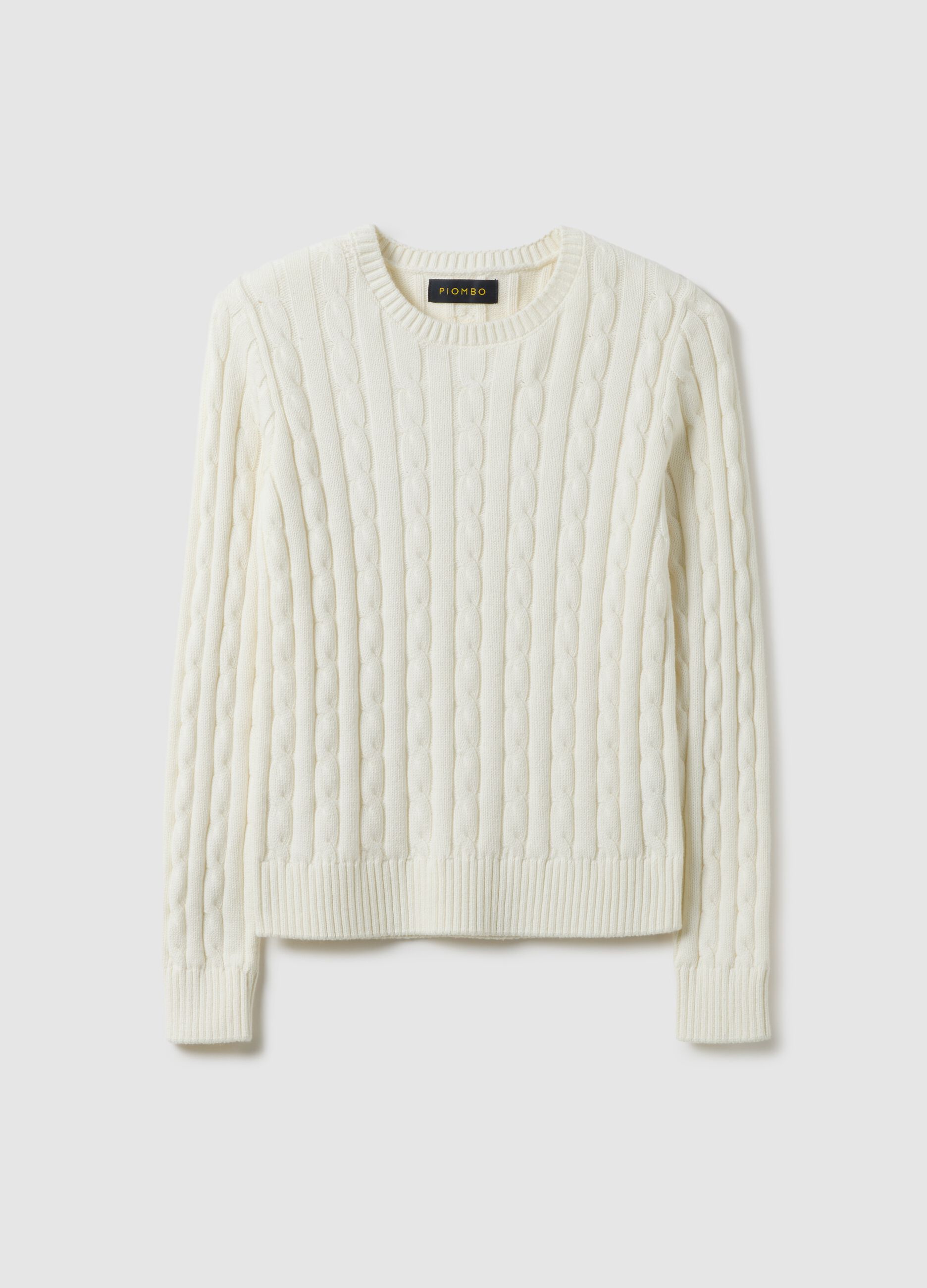White pure cotton regular fit cable-knit sweater