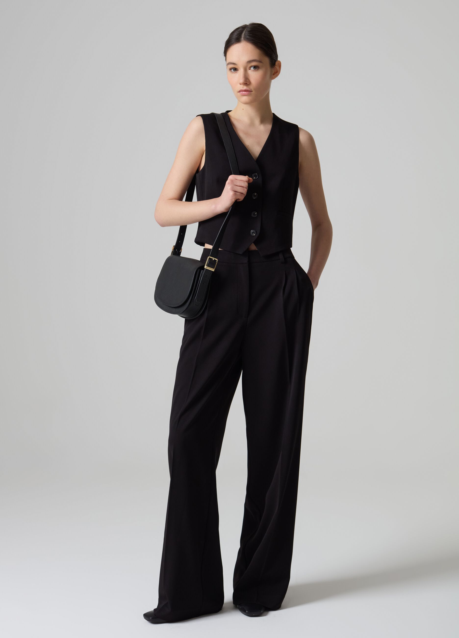 Pantaloni ampi in poliviscosa elasticizzata PIOMBO
