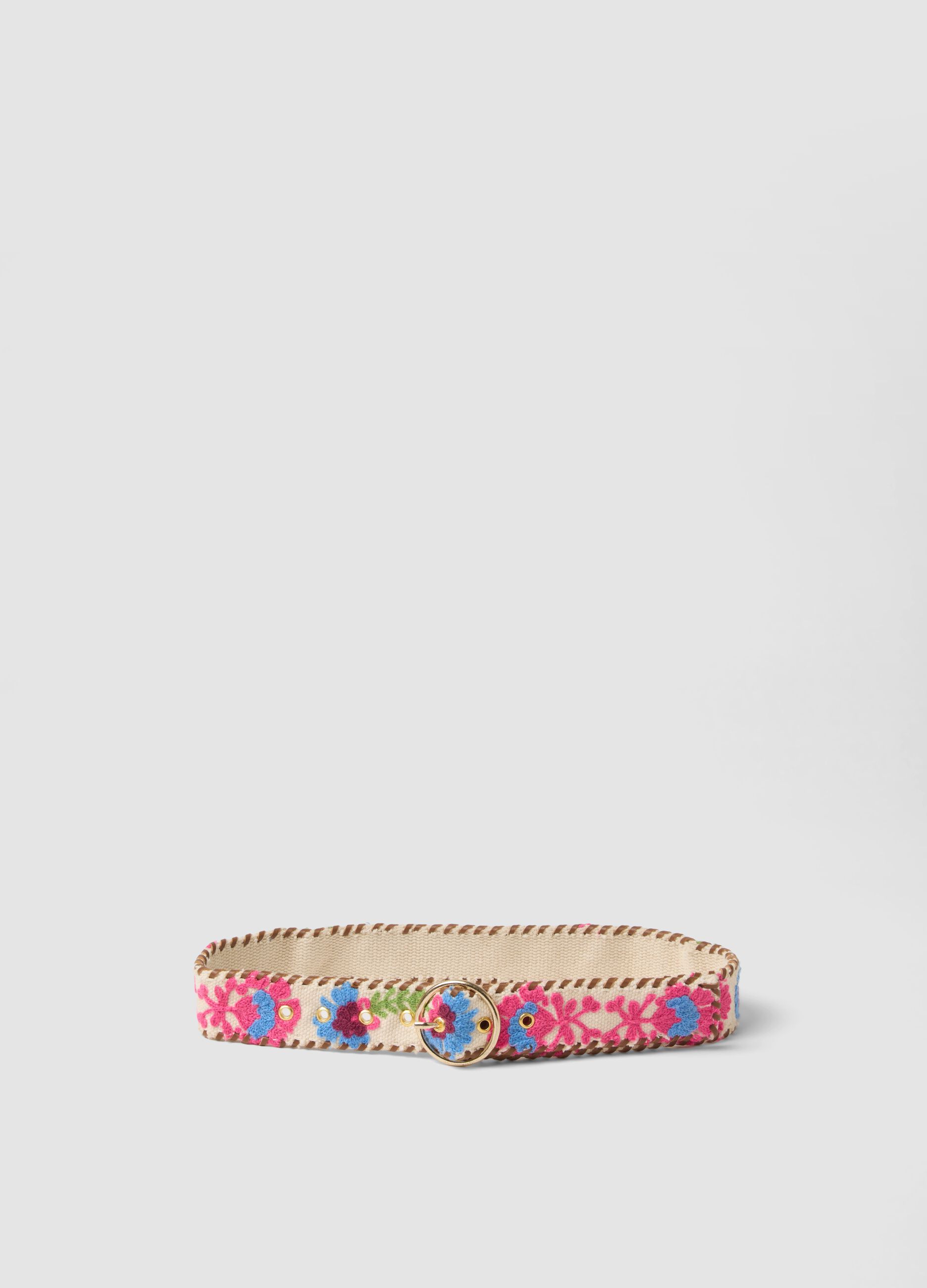 Multicoloured pure cotton belt with embroidery