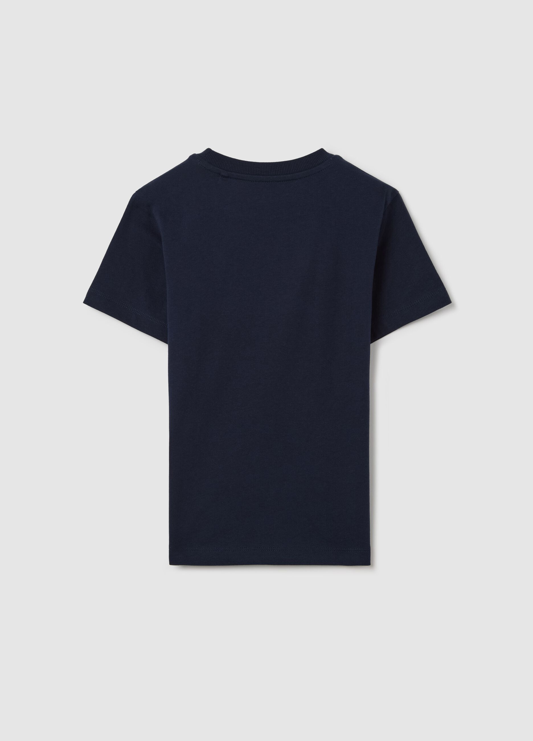 Blue cotton T-shirt with lettering print