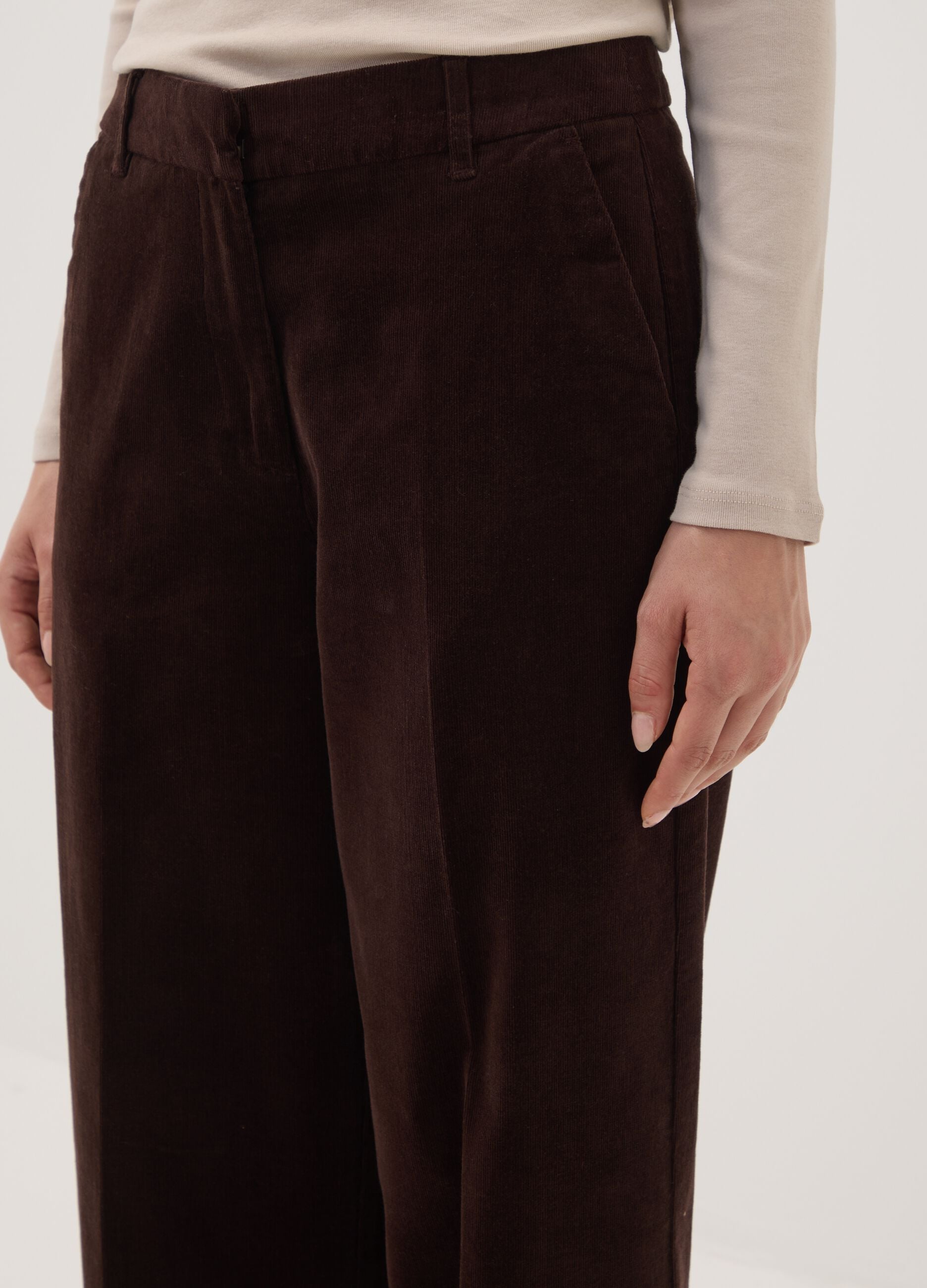 Brown The Iconic Pants straight-fit ribbed stretch-cotton trousers