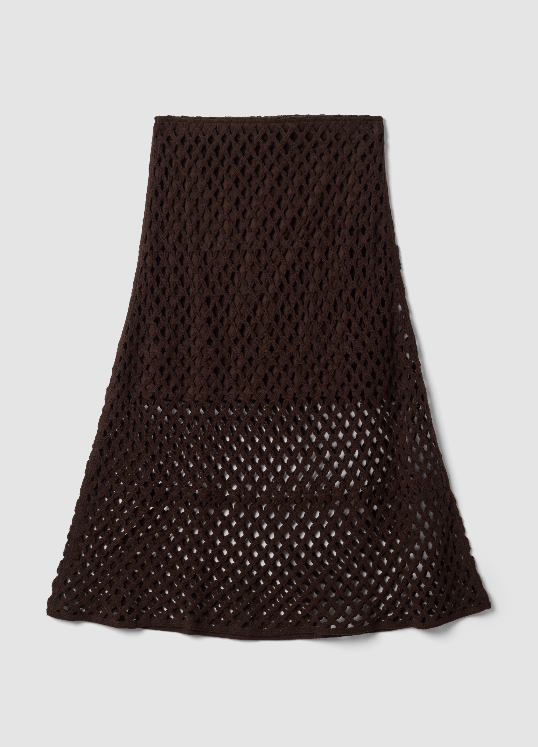 Brown cotton-blend crochet skirt