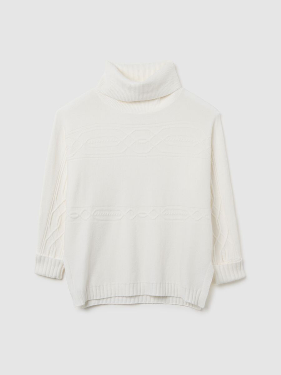 Maglione bianco a collo alto regular fit con ricami_4