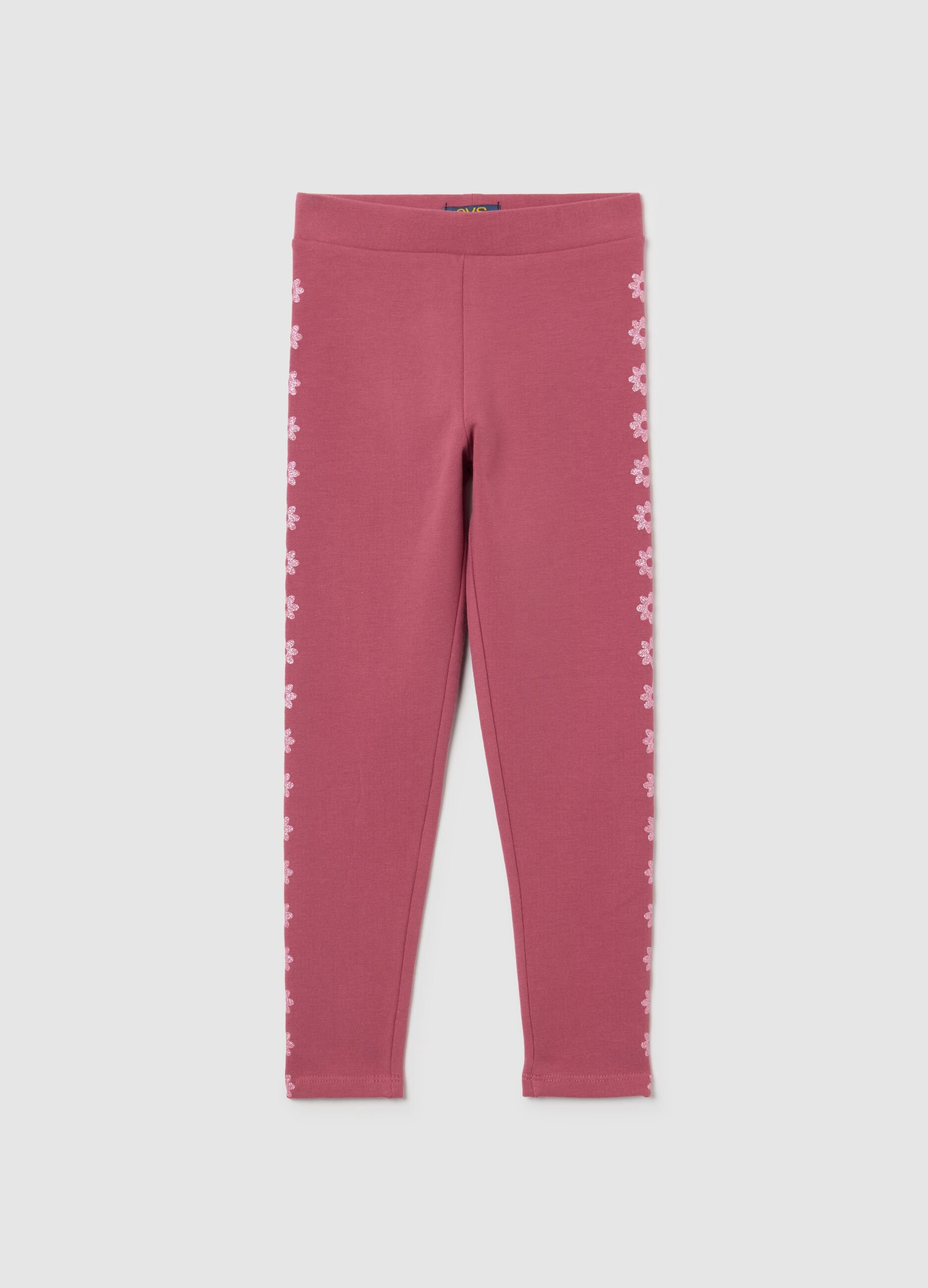 Girls' Pink Cotton Blend Skinny Fit Leggings