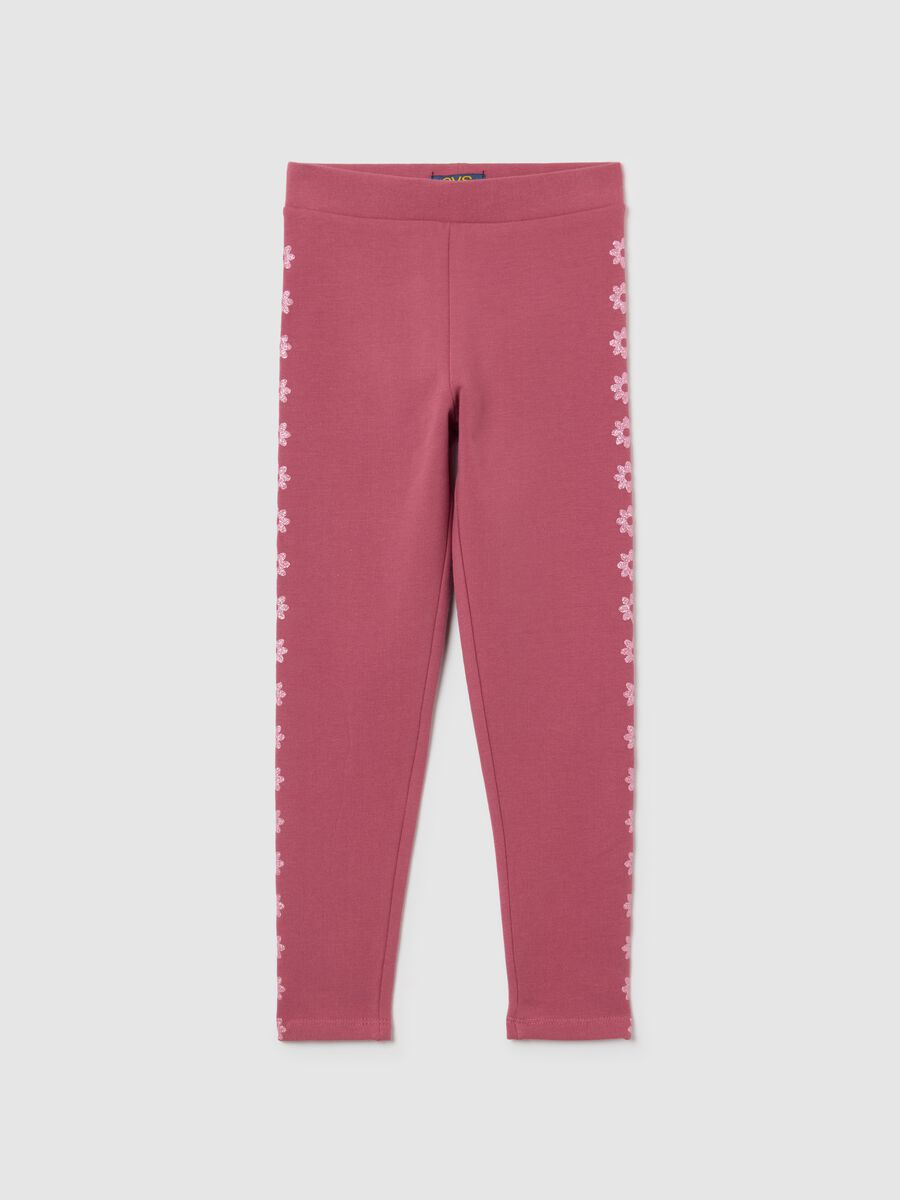 Girls' Pink Cotton Blend Skinny Fit Leggings_0