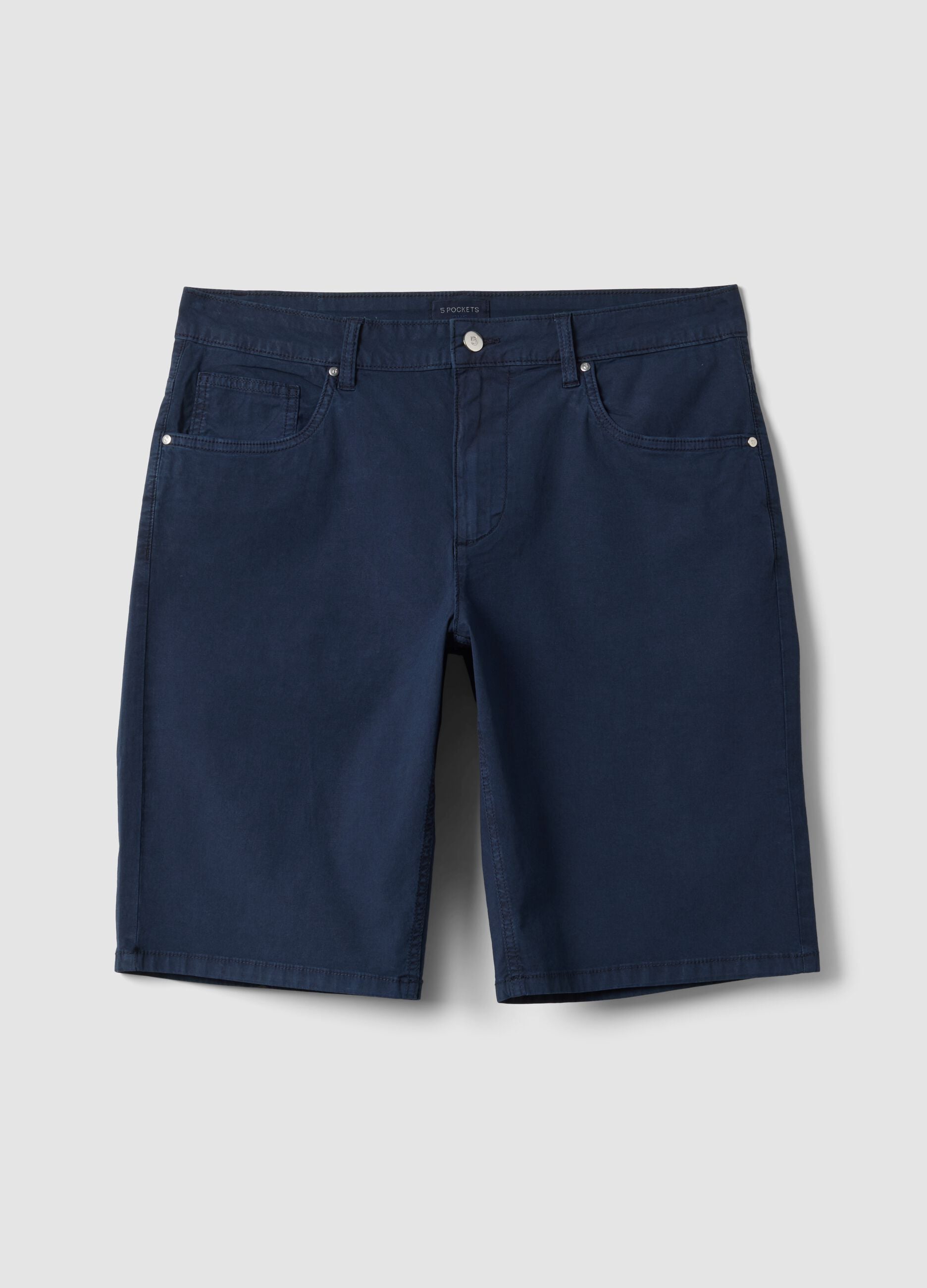 Blue stretch cotton five-pocket Bermuda shorts
