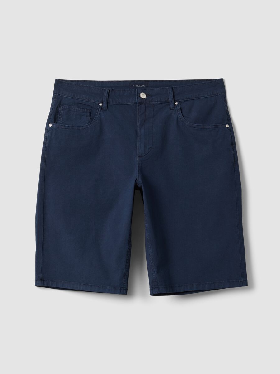 Blue stretch cotton five-pocket Bermuda shorts_4