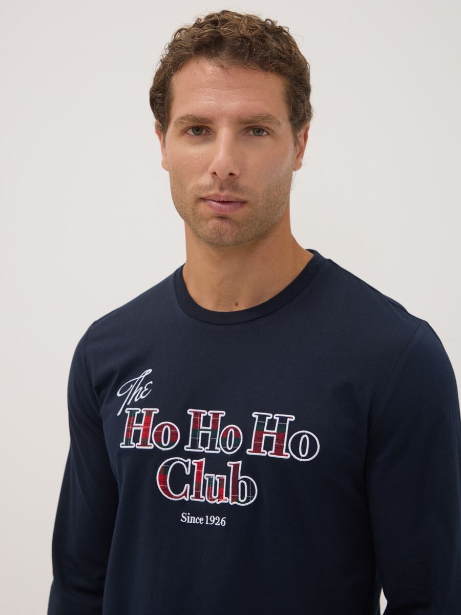 Pigiama blu navy in puro cotone con girocollo_3