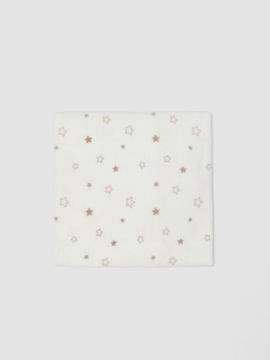 Copertina bianca con stampa stelle per culla effetto pelliccia_1