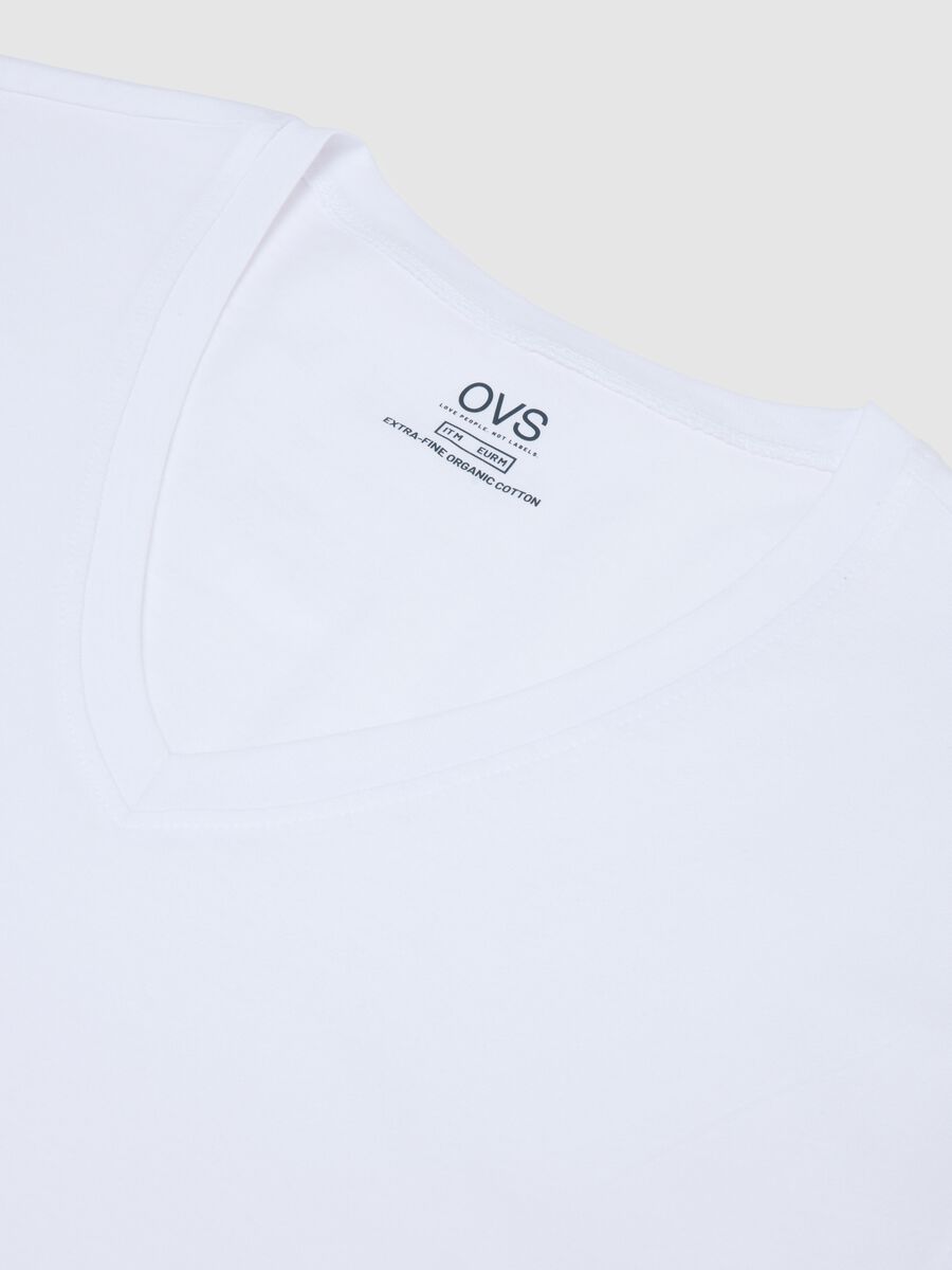 Two-Pack White T-Shirts with Deep V-Neck in Pure Cotton Regular Fit_5