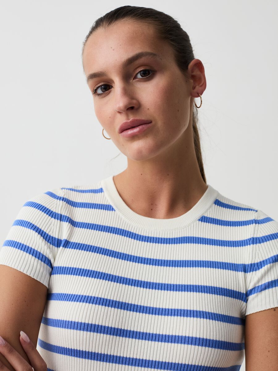 Ribbed crop T-shirt with striped pattern_0