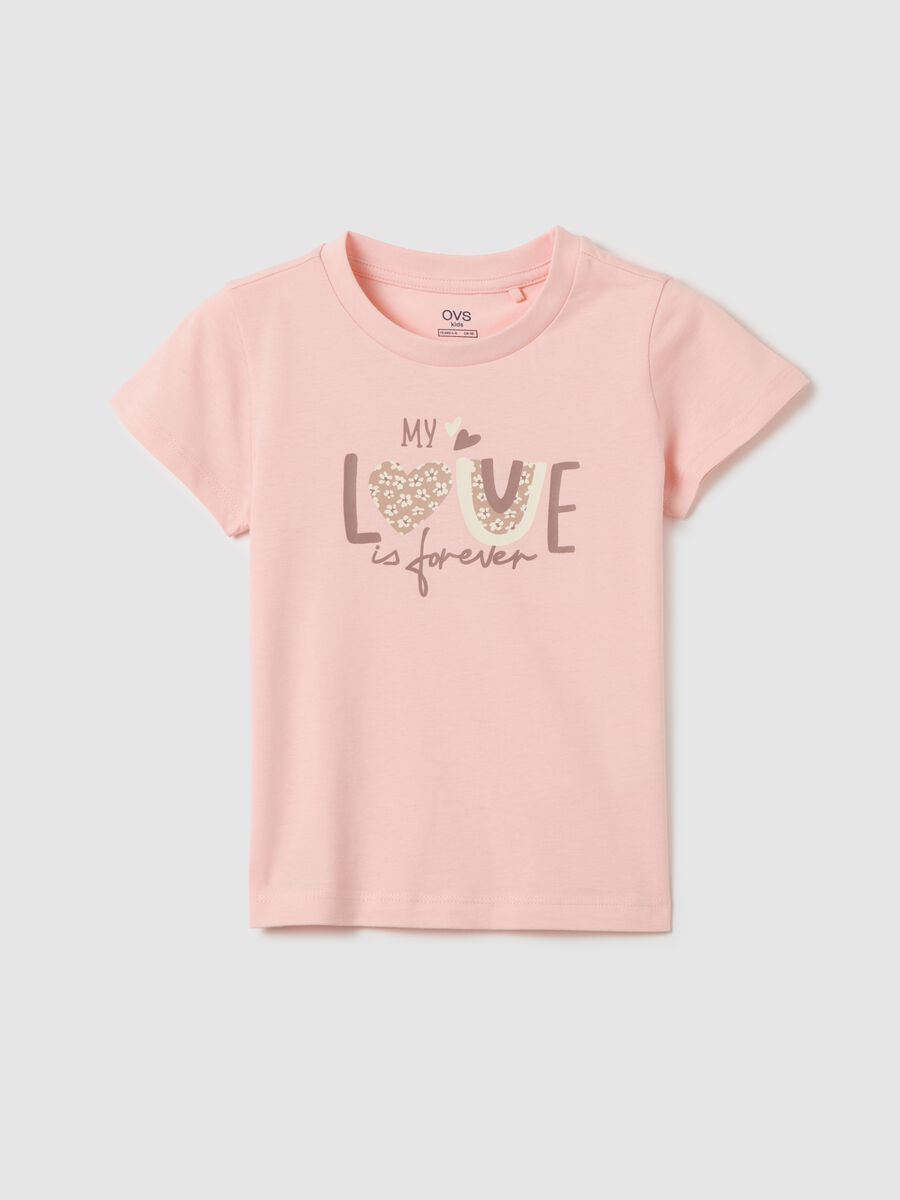 Girls' pink pure cotton regular fit T-shirt with print_0