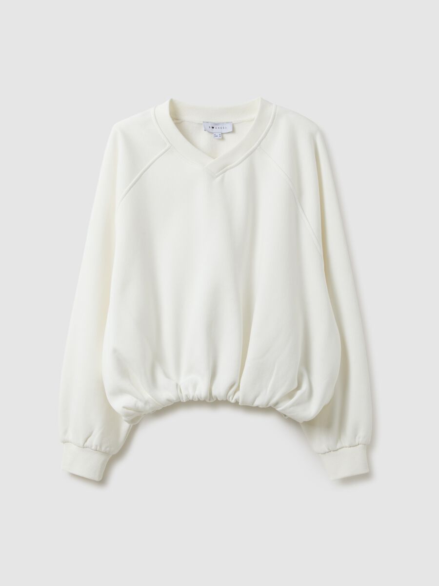 Oversized white cotton blend sweatshirt with V-neck_4