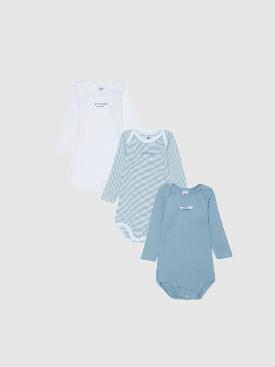 Three-pack long-sleeved bodysuits with lettering print_0