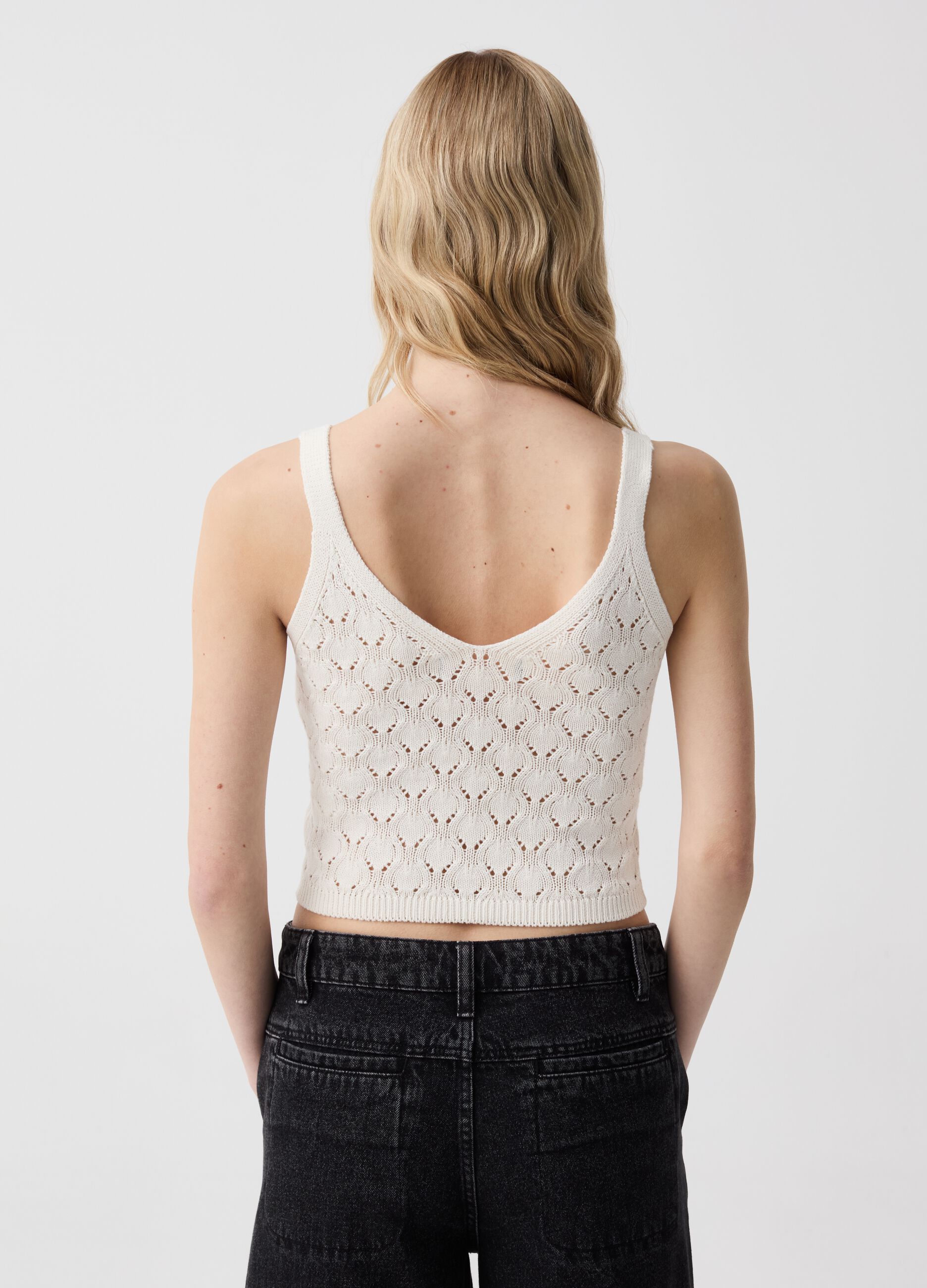 Tank top in crocheted cotton