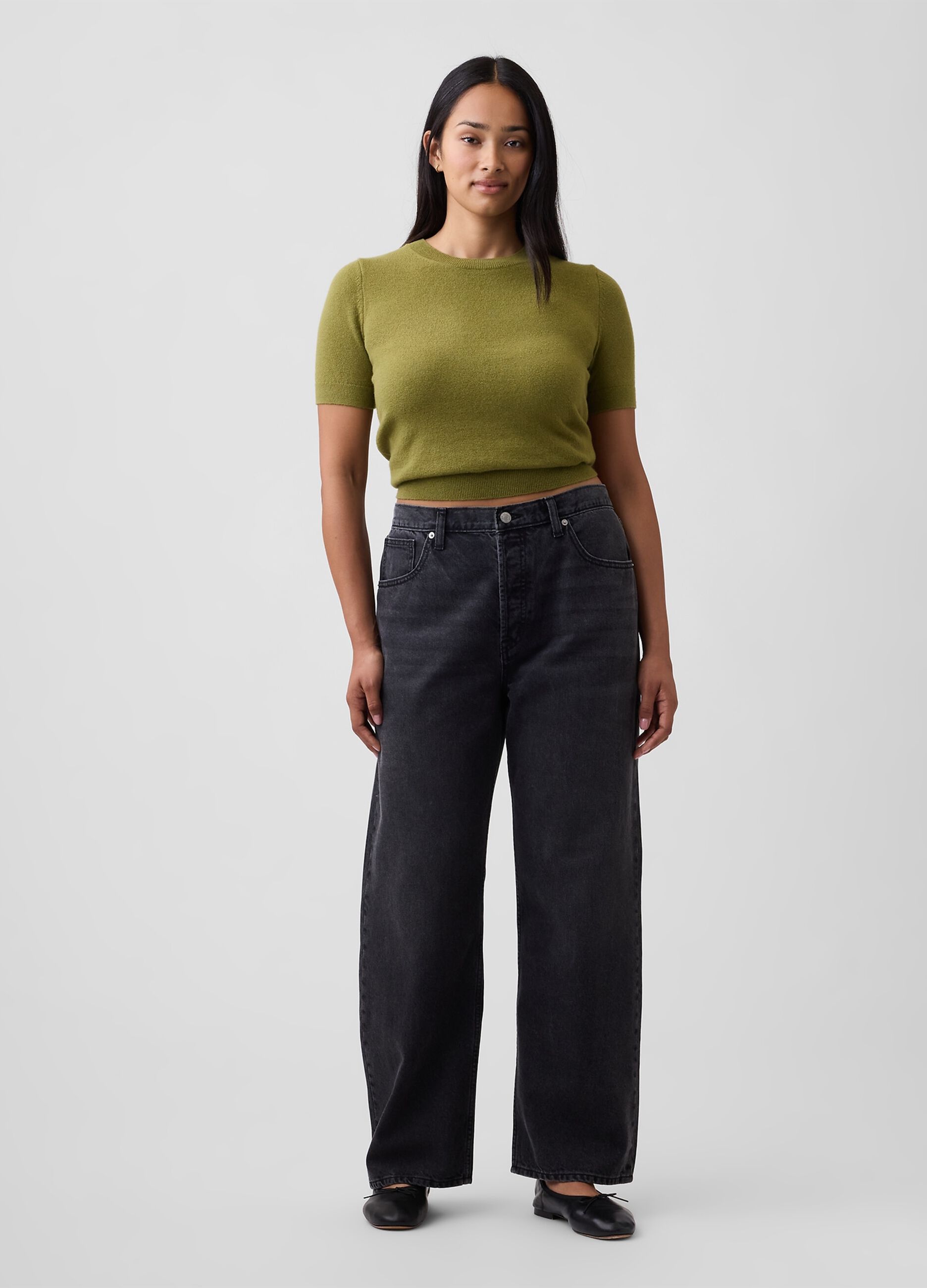 Jeans neri in puro cotone a gamba dritta over