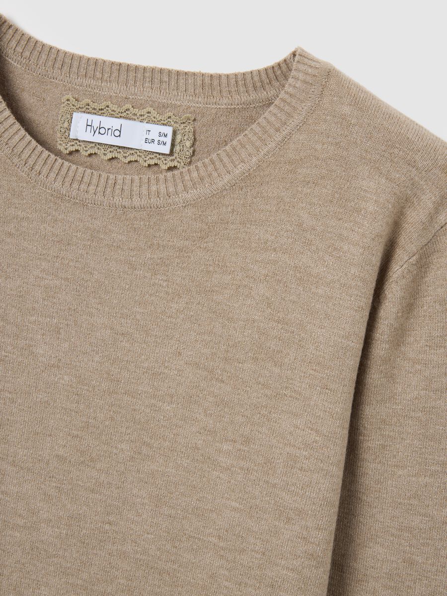 Beige Round Neck Long Sleeve Sweater_1
