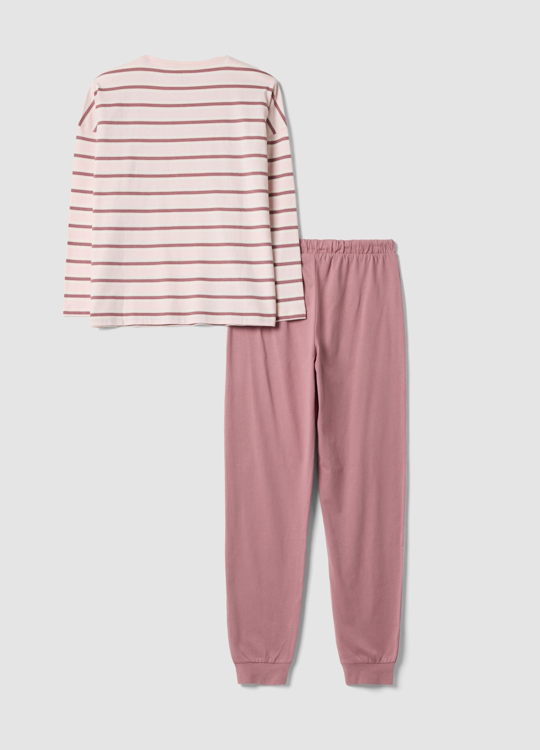 Pink pure organic cotton striped crew-neck pyjamas