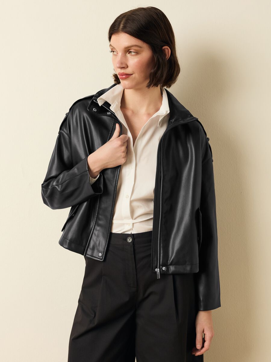 Biker bomber jacket with high neck_1